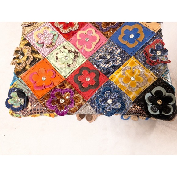 Segater VTG 3D Multicolor Patchwork Leather Floral Shoulder Bag Chain (2 straps) - Picture 3 of 16